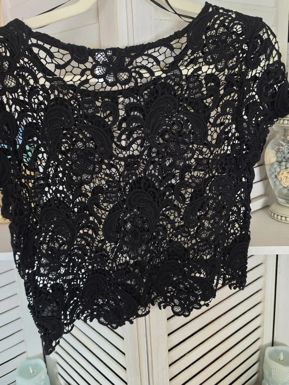 H&M Black Crochet Lace Short Sleeve Top SZ M | Shabby Chic, Romantic, Party